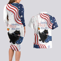 Funny Cat No Kings Couples Matching Long Sleeve Bodycon Dress and Hawaiian Shirt Rejecting Kings Since 1776 - Wonder Print Shop