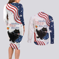 Funny Cat No Kings Couples Matching Long Sleeve Bodycon Dress and Long Sleeve Button Shirt Rejecting Kings Since 1776 - Wonder Print Shop