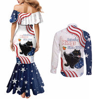 Funny Cat No Kings Couples Matching Mermaid Dress and Long Sleeve Button Shirt Rejecting Kings Since 1776 - Wonder Print Shop
