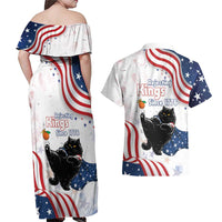 Funny Cat No Kings Couples Matching Off Shoulder Maxi Dress and Hawaiian Shirt Rejecting Kings Since 1776 - Wonder Print Shop