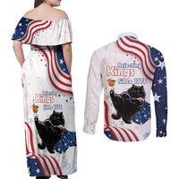 Funny Cat No Kings Couples Matching Off Shoulder Maxi Dress and Long Sleeve Button Shirt Rejecting Kings Since 1776 - Wonder Print Shop