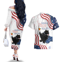 Funny Cat No Kings Couples Matching Off The Shoulder Long Sleeve Dress and Hawaiian Shirt Rejecting Kings Since 1776 - Wonder Print Shop