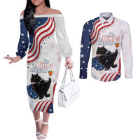 Funny Cat No Kings Couples Matching Off The Shoulder Long Sleeve Dress and Long Sleeve Button Shirt Rejecting Kings Since 1776 - Wonder Print Shop