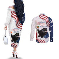 Funny Cat No Kings Couples Matching Off The Shoulder Long Sleeve Dress and Long Sleeve Button Shirt Rejecting Kings Since 1776 - Wonder Print Shop