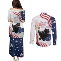Funny Cat No Kings Couples Matching Puletasi and Long Sleeve Button Shirt Rejecting Kings Since 1776 - Wonder Print Shop