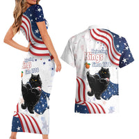 Funny Cat No Kings Couples Matching Short Sleeve Bodycon Dress and Hawaiian Shirt Rejecting Kings Since 1776 - Wonder Print Shop