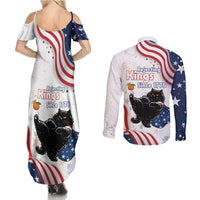 Funny Cat No Kings Couples Matching Summer Maxi Dress and Long Sleeve Button Shirt Rejecting Kings Since 1776 - Wonder Print Shop
