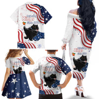 Funny Cat No Kings Family Matching Off The Shoulder Long Sleeve Dress and Hawaiian Shirt Rejecting Kings Since 1776 - Wonder Print Shop