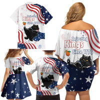Funny Cat No Kings Family Matching Off Shoulder Short Dress and Hawaiian Shirt Rejecting Kings Since 1776 - Wonder Print Shop