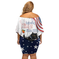 Funny Cat No Kings Family Matching Off Shoulder Short Dress and Hawaiian Shirt Rejecting Kings Since 1776 - Wonder Print Shop