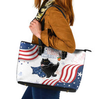 Funny Cat No Kings Leather Tote Bag Rejecting Kings Since 1776 - Wonder Print Shop