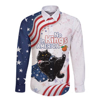 Funny Cat No Kings Long Sleeve Button Shirt Rejecting Kings Since 1776 - Wonder Print Shop