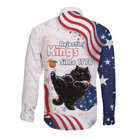 Funny Cat No Kings Long Sleeve Button Shirt Rejecting Kings Since 1776 - Wonder Print Shop