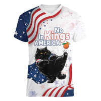 Funny Cat No Kings Women V-Neck T-Shirt Rejecting Kings Since 1776 - Wonder Print Shop