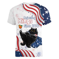 Funny Cat No Kings Women V-Neck T-Shirt Rejecting Kings Since 1776 - Wonder Print Shop