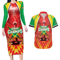 Custom Guyana Cricket Couples Matching Long Sleeve Bodycon Dress and Hawaiian Shirt Amazon Warriors Glorious Victory - Wonder Print Shop