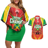Custom Guyana Cricket Couples Matching Off Shoulder Short Dress and Hawaiian Shirt Amazon Warriors Glorious Victory - Wonder Print Shop