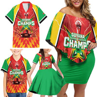 Custom Guyana Cricket Family Matching Off Shoulder Short Dress and Hawaiian Shirt Amazon Warriors Glorious Victory - Wonder Print Shop