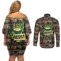 Resist Frog Couples Matching Off Shoulder Short Dress and Long Sleeve Button Shirt Protest Free Portland LT05