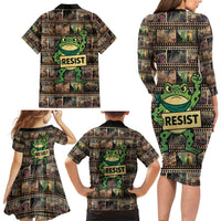 Resist Frog Family Matching Long Sleeve Bodycon Dress and Hawaiian Shirt Protest Free Portland LT05