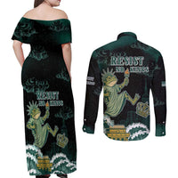 Frogs Against Fascism Couples Matching Off Shoulder Maxi Dress and Long Sleeve Button Shirt No Kings Funny Portland Frog Protest - Wonder Print Shop