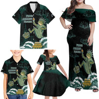 Frogs Against Fascism Family Matching Off Shoulder Maxi Dress and Hawaiian Shirt No Kings Funny Portland Frog Protest - Wonder Print Shop