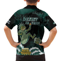 Frogs Against Fascism Family Matching Short Sleeve Bodycon Dress and Hawaiian Shirt No Kings Funny Portland Frog Protest - Wonder Print Shop