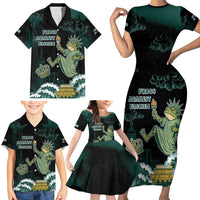 Frogs Against Fascism Family Matching Short Sleeve Bodycon Dress and Hawaiian Shirt No Kings Funny Portland Frog Protest - Wonder Print Shop