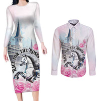 Kentucky Horse Race Couples Matching Long Sleeve Bodycon Dress and Long Sleeve Button Shirt Race For The Roses Churchill Downs