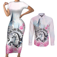 Kentucky Horse Race Couples Matching Short Sleeve Bodycon Dress and Long Sleeve Button Shirt Race For The Roses Churchill Downs