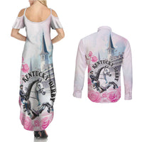 Kentucky Horse Race Couples Matching Summer Maxi Dress and Long Sleeve Button Shirt Race For The Roses Churchill Downs