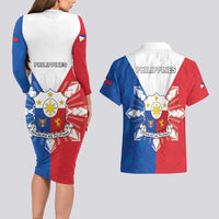 Philippines Filipinos Couples Matching Long Sleeve Bodycon Dress and Hawaiian Shirt Jose Rizal Flag Style