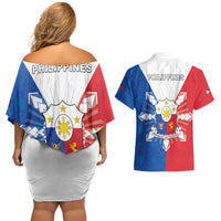 Philippines Filipinos Couples Matching Off Shoulder Short Dress and Hawaiian Shirt Jose Rizal Flag Style