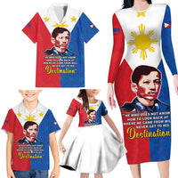Philippines Filipinos Family Matching Long Sleeve Bodycon Dress and Hawaiian Shirt Jose Rizal Flag Style