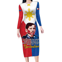 Philippines Filipinos Family Matching Long Sleeve Bodycon Dress and Hawaiian Shirt Jose Rizal Flag Style