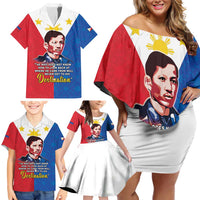 Philippines Filipinos Family Matching Off Shoulder Short Dress and Hawaiian Shirt Jose Rizal Flag Style