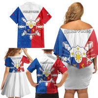 Philippines Filipinos Family Matching Off Shoulder Short Dress and Hawaiian Shirt Jose Rizal Flag Style