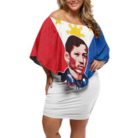 Philippines Filipinos Family Matching Off Shoulder Short Dress and Hawaiian Shirt Jose Rizal Flag Style