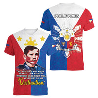 Philippines Filipinos Women V-Neck T-Shirt Jose Rizal Flag Style