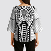 Philippines Batok Tribal Inspired Tattoo White Kimono Sleeve Blouse