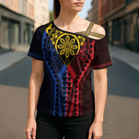 Philippines Batok Tribal Inspired Tattoo Cross Shoulder Shirt