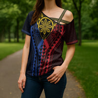 Philippines Batok Tribal Inspired Tattoo Cross Shoulder Shirt