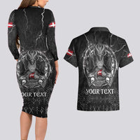 Personalized Denmark Viking Couples Matching Long Sleeve Bodycon Dress and Hawaiian Shirt Odin's Raven Legacy - Wonder Print Shop