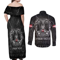 Personalized Denmark Viking Couples Matching Off Shoulder Maxi Dress and Long Sleeve Button Shirt Odin's Raven Legacy - Wonder Print Shop