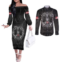 Personalized Denmark Viking Couples Matching Off The Shoulder Long Sleeve Dress and Long Sleeve Button Shirt Odin's Raven Legacy - Wonder Print Shop