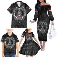 Personalized Denmark Viking Family Matching Off The Shoulder Long Sleeve Dress and Hawaiian Shirt Odin's Raven Legacy - Wonder Print Shop