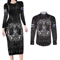 Personalized Finland Viking Couples Matching Long Sleeve Bodycon Dress and Long Sleeve Button Shirt Odin's Raven Legacy - Wonder Print Shop