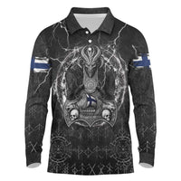 Personalized Finland Viking Long Sleeve Polo Shirt Odin's Raven Legacy - Wonder Print Shop