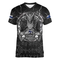 Personalized Finland Viking Women V-Neck T-Shirt Odin's Raven Legacy - Wonder Print Shop