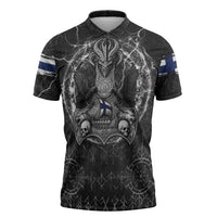 Personalized Finland Viking Zipper Polo Shirt Odin's Raven Legacy - Wonder Print Shop
